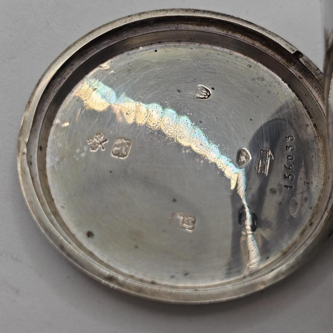 希少 スイス製 銀無垢 鍵巻き 懐中時計 裏スケルトン ホールマーク有