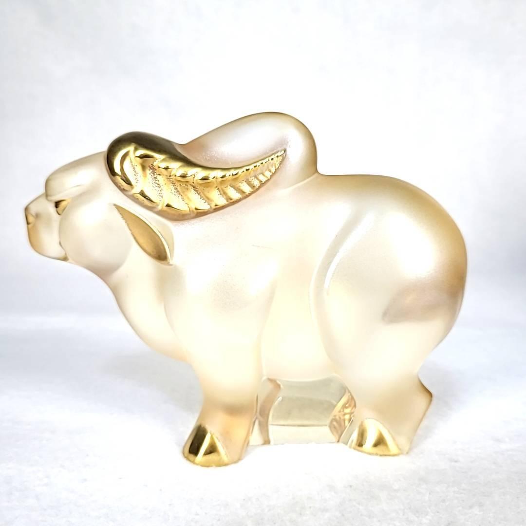 ●未使用□ラリック　25　ブッフェル　オブジェ　牛　丑　ゴールド　箱つき 0
