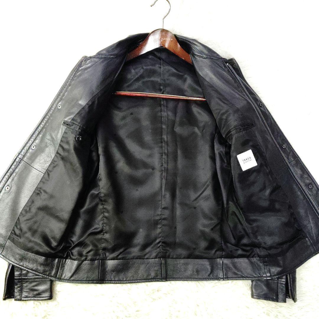 【羊革】タケオキクチ◆ラムレザートラッカージャケット　ライダース　ロゴ裏地　M