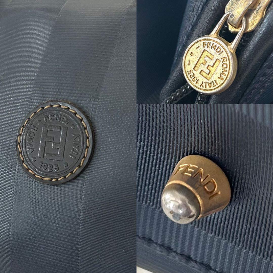 FENDI ペカン柄 ミニボストン PVC ネイビー　ストライプ　金具