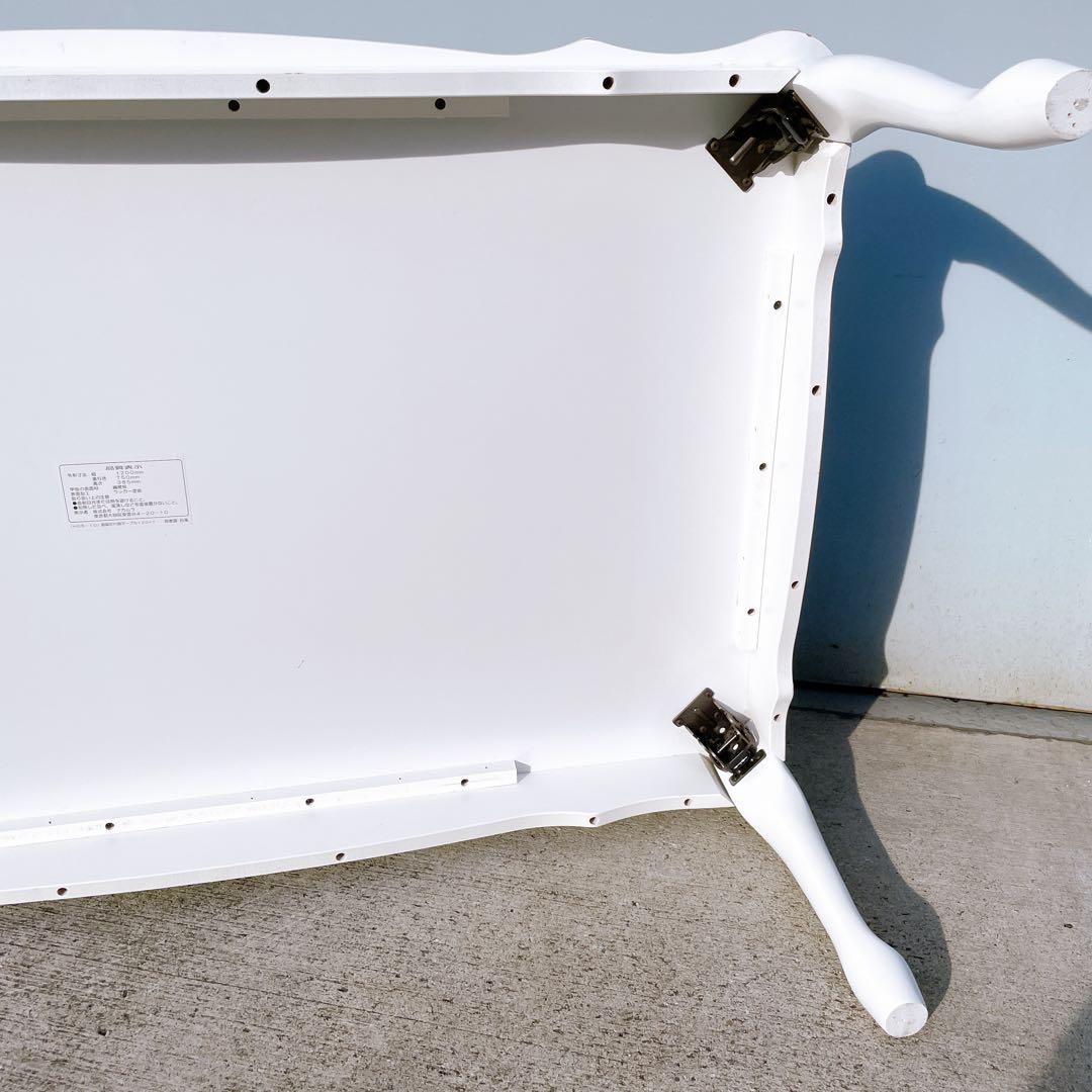 【送料込】アンティーク 猫脚 白センターテーブル ローテーブル 折り畳み式