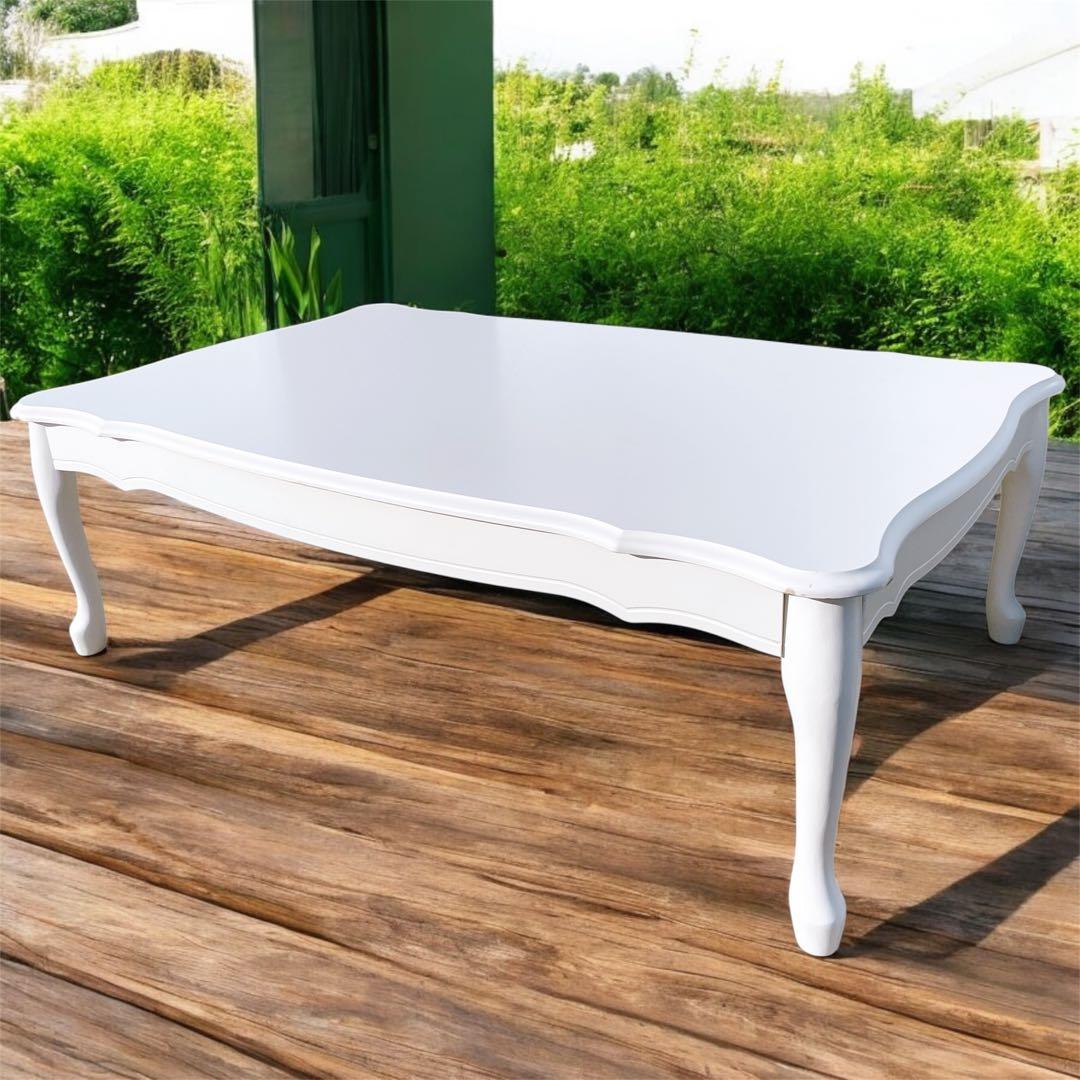 【送料込】アンティーク 猫脚 白センターテーブル ローテーブル 折り畳み式