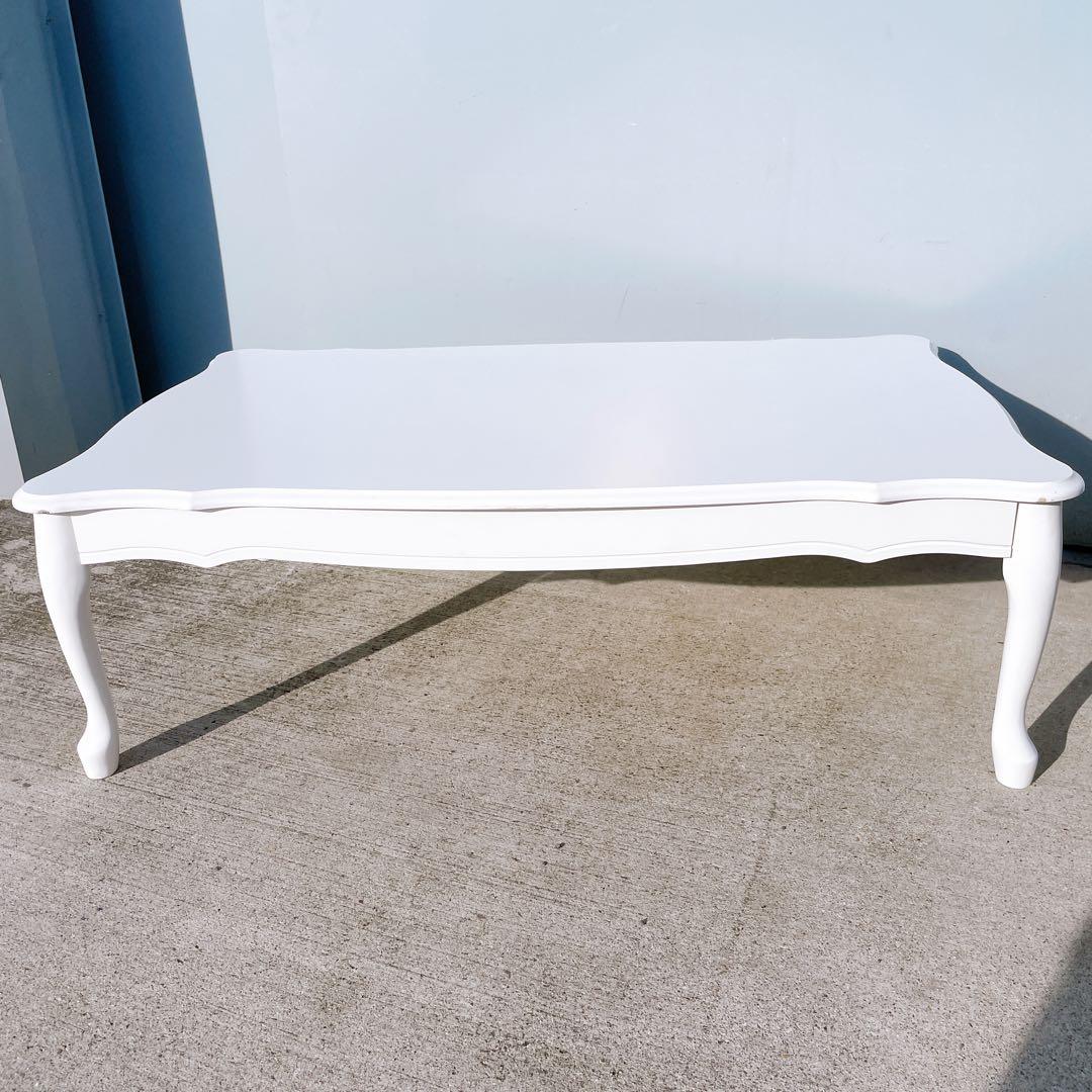 【送料込】アンティーク 猫脚 白センターテーブル ローテーブル 折り畳み式