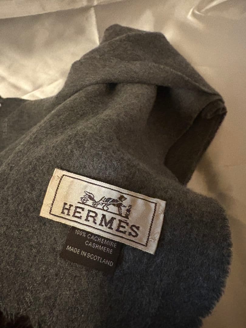 HERMES エルメス100%カシミヤ グレー マフラー