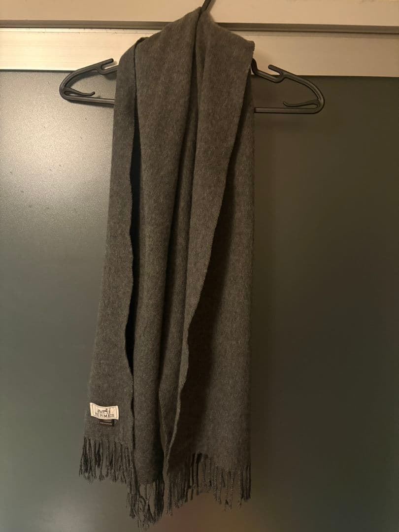 HERMES エルメス100%カシミヤ グレー マフラー
