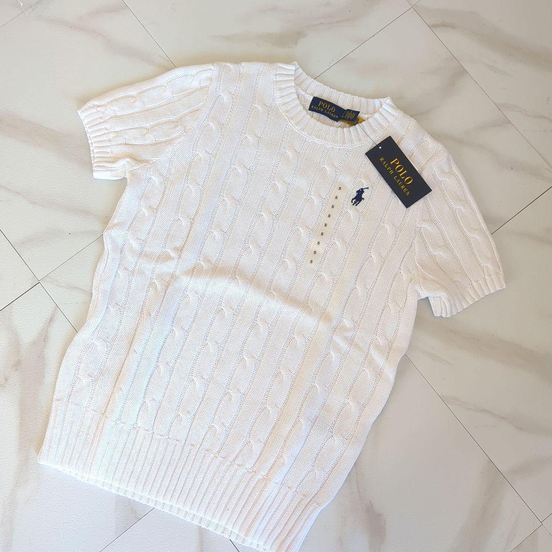 Polo Ralph Lauren ケーブルニットセーター　半袖 S ホワイト