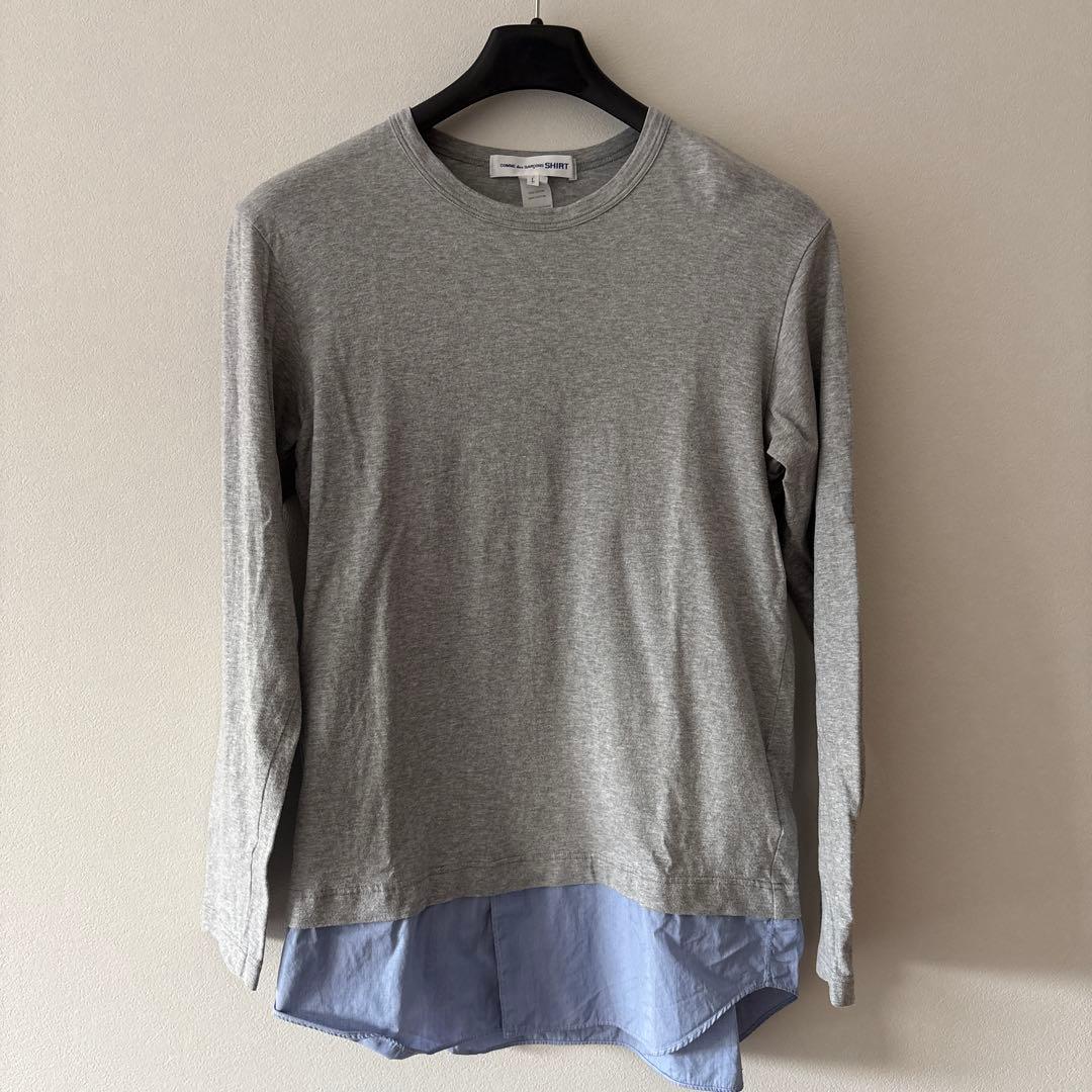 Lサイズ：コムデギャルソンシャツ ドッキング カットソー グレー/ライトブルー