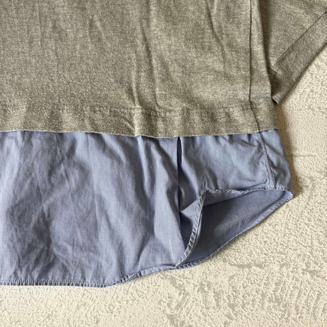 Lサイズ：コムデギャルソンシャツ ドッキング カットソー グレー/ライトブルー