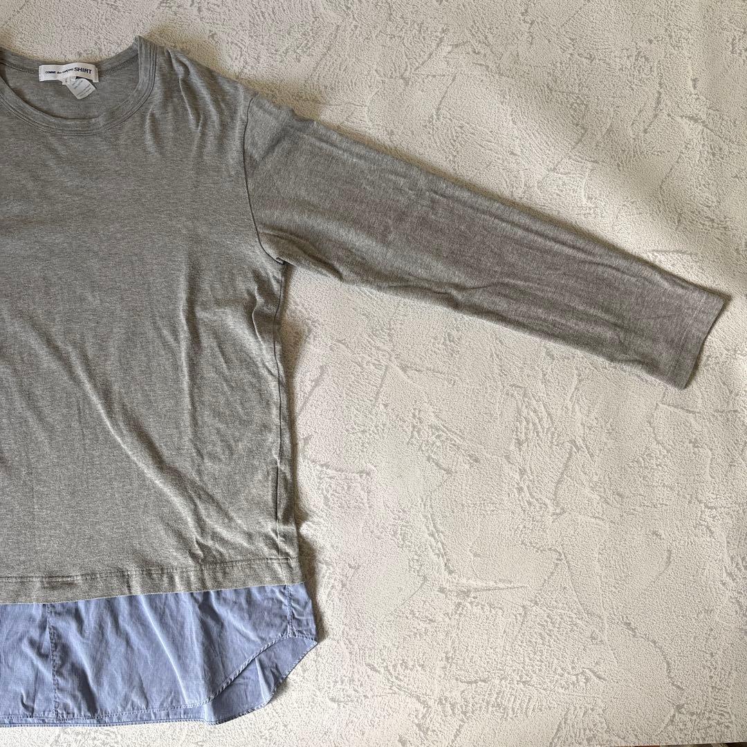 Lサイズ：コムデギャルソンシャツ ドッキング カットソー グレー/ライトブルー