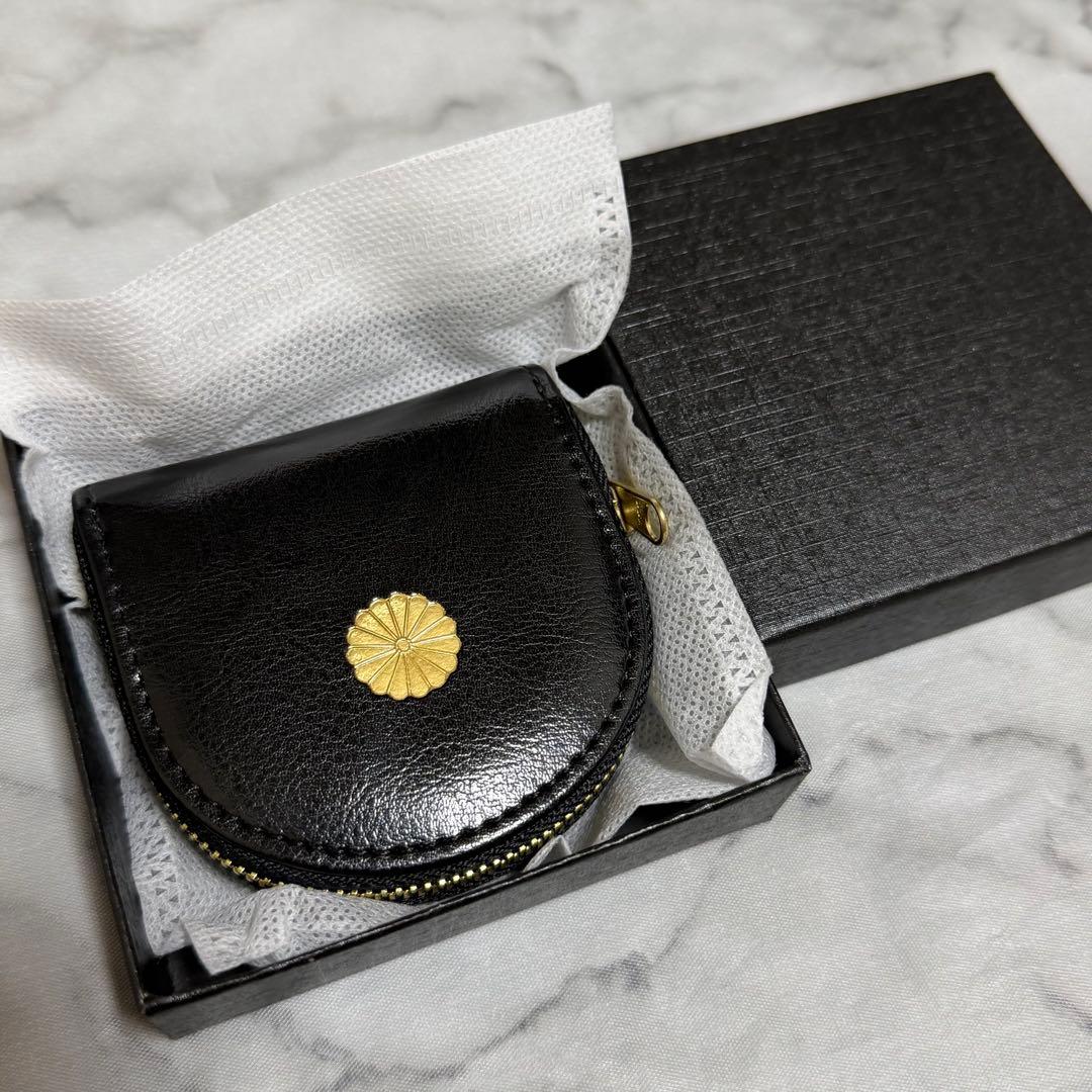レア☆箱・保存袋付き☆皇居財布 ケース 黒 ブラック 小銭入れ 革財布