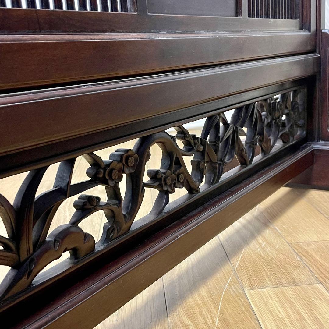 唐木指物 透し彫り 紫檀衝立