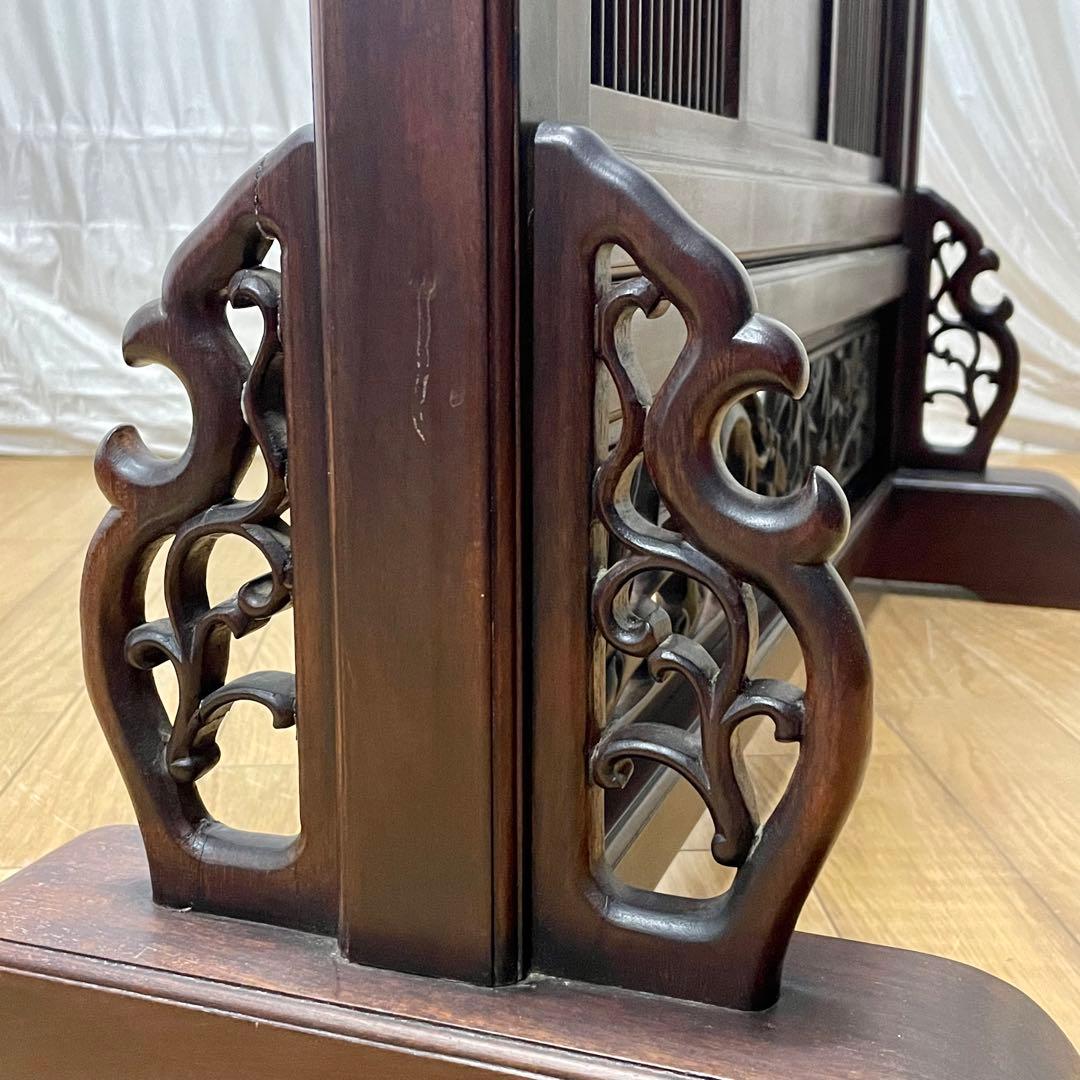 唐木指物 透し彫り 紫檀衝立