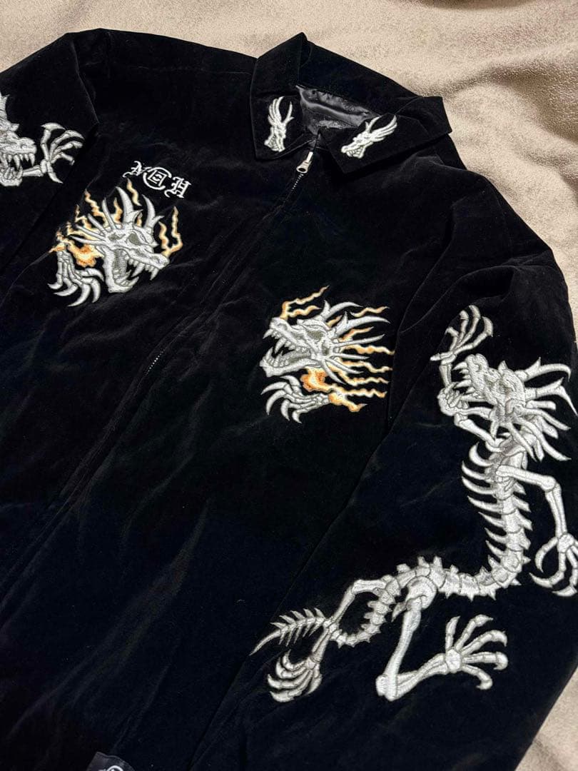 龍刺繍 未使用 黒 別珍 龍 スカジャン unisex 美品 vintage