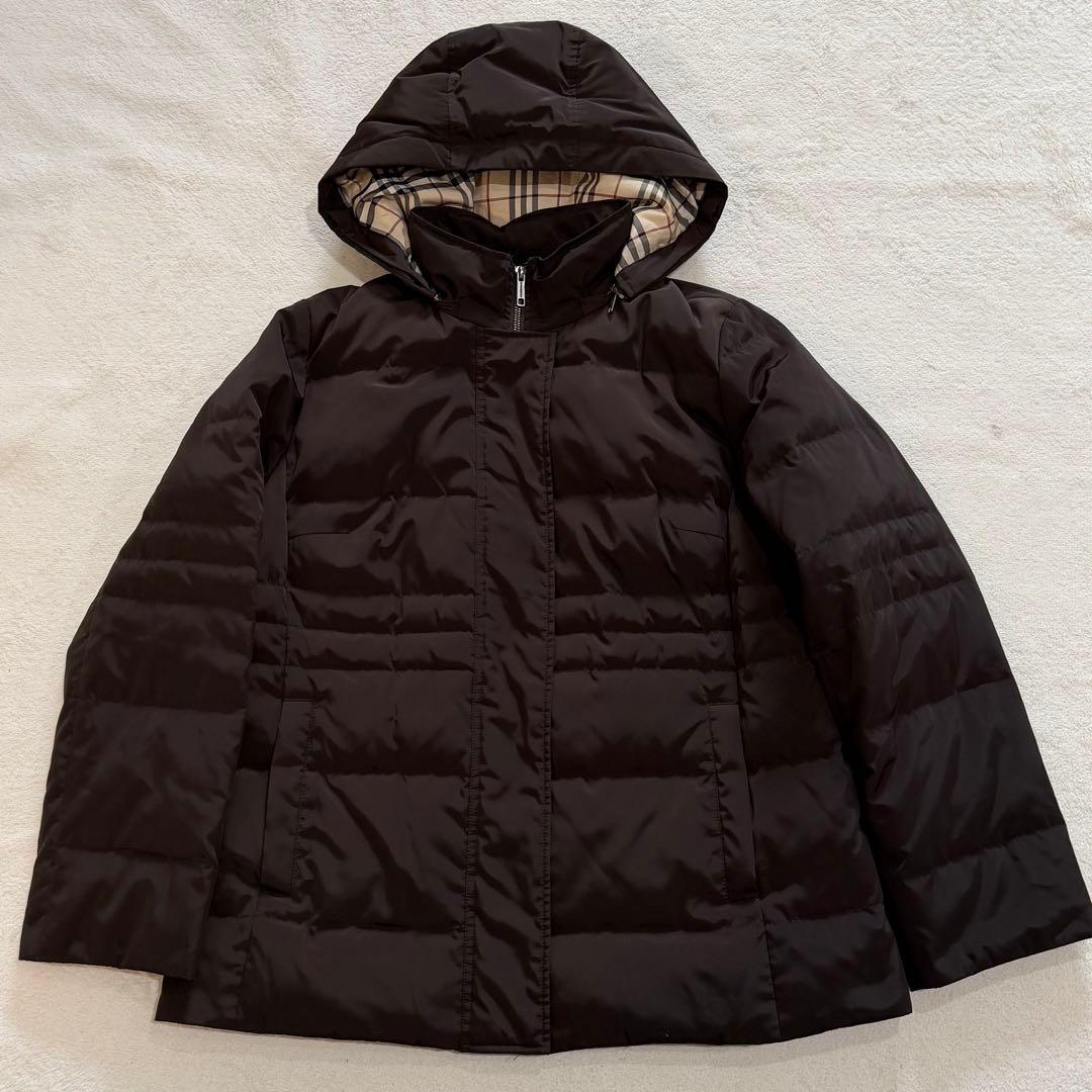 バーバリーロンドン　ダウンジャケット　ノバチェック　フード　3L　ブラウン