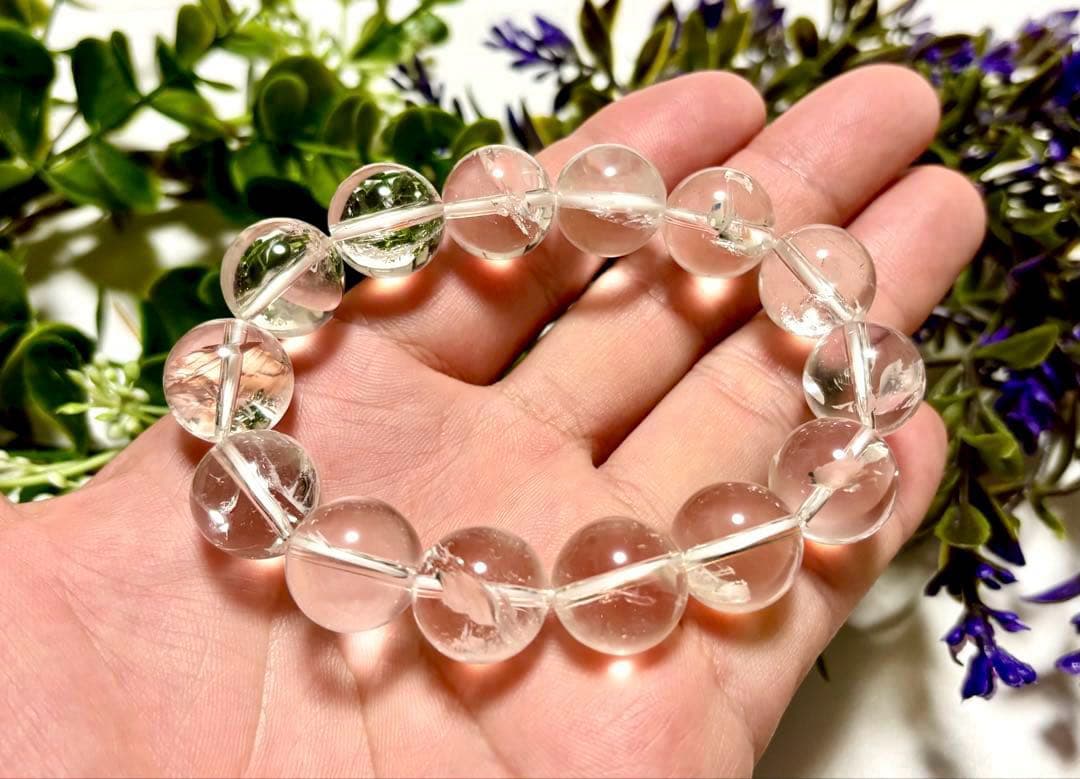 夢幻品質　ヒマラヤ幻の聖山　オールドカイラス水晶の手磨き幻珠ブレス　15.2㎜