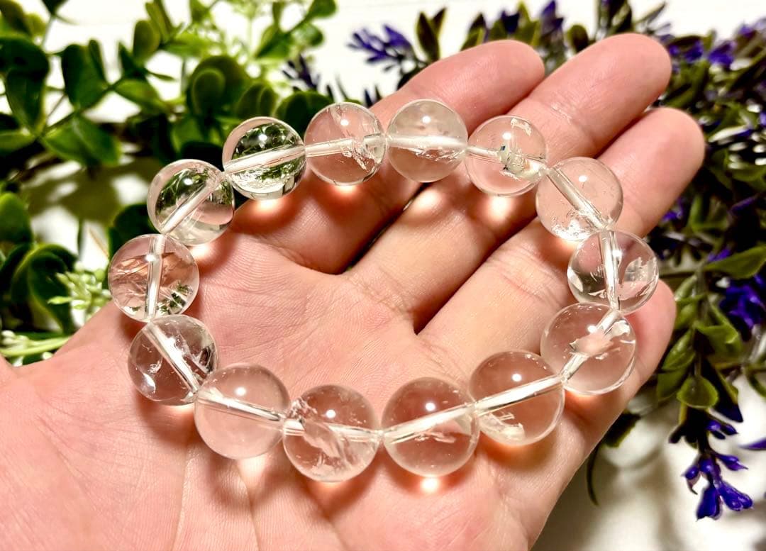 夢幻品質　ヒマラヤ幻の聖山　オールドカイラス水晶の手磨き幻珠ブレス　15.2㎜