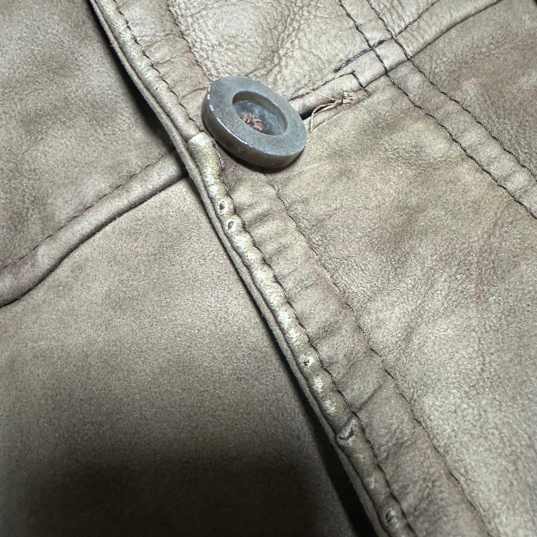 【本革☆ムートンコート】ユーロヴィンテージ☆ダブル☆ランチコート　2XL相当 茶