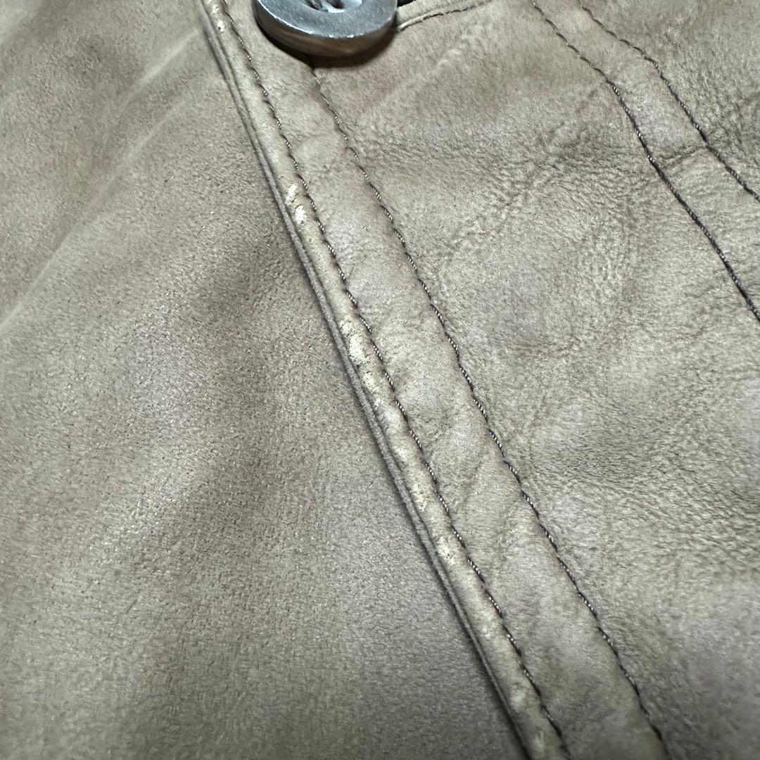 【本革☆ムートンコート】ユーロヴィンテージ☆ダブル☆ランチコート　2XL相当 茶