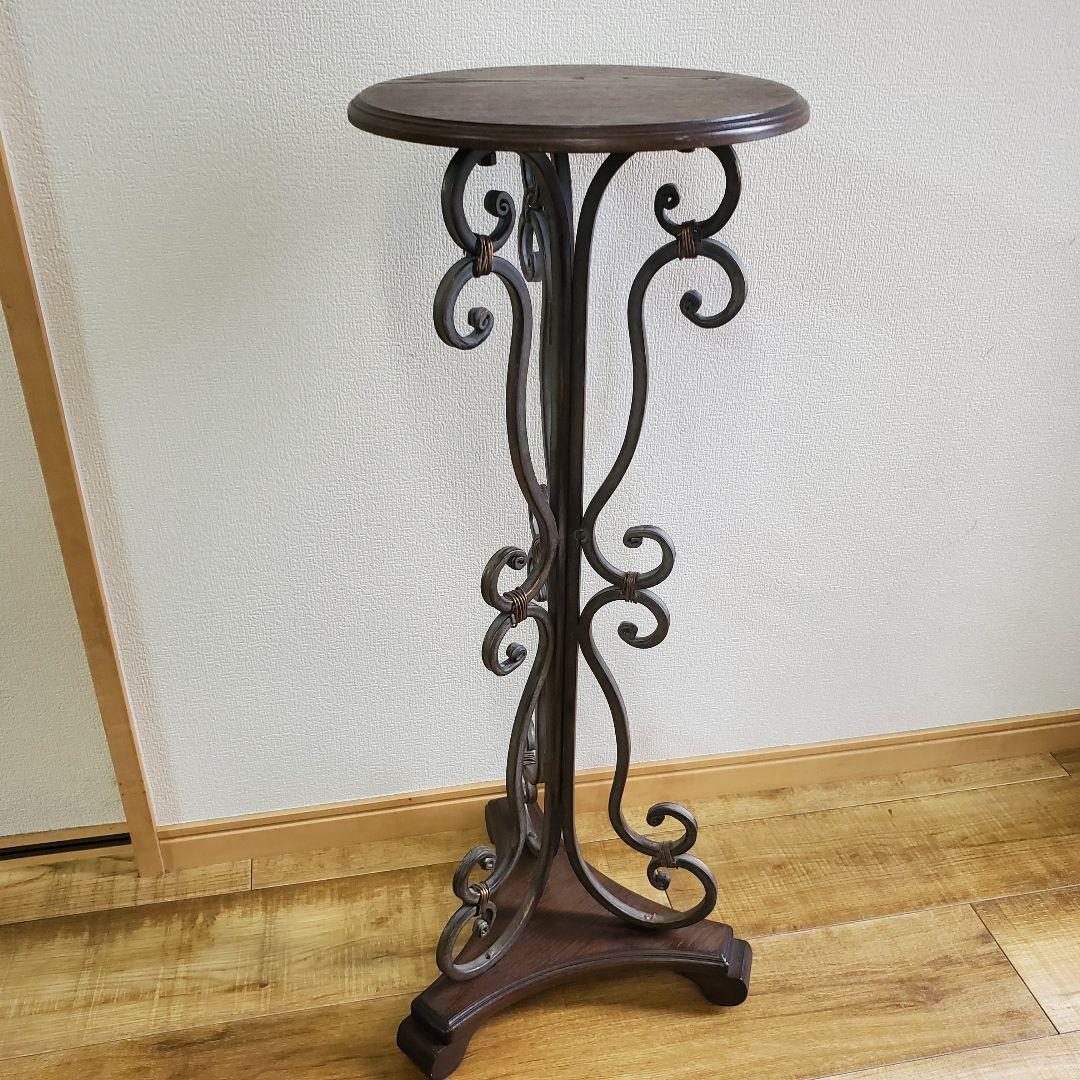 アンティークウッド　アイアン製　サイドテーブル　シャビー加工　高さ76cm