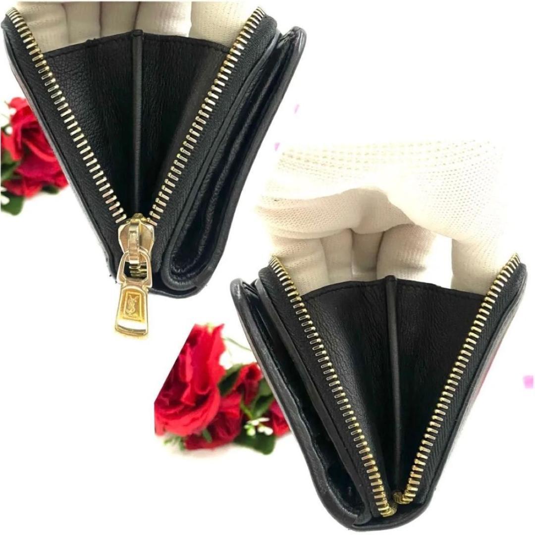 サンローラン◎二つ折り 財布 コンパクトジップ ラウンドファスナー ブラック 黒