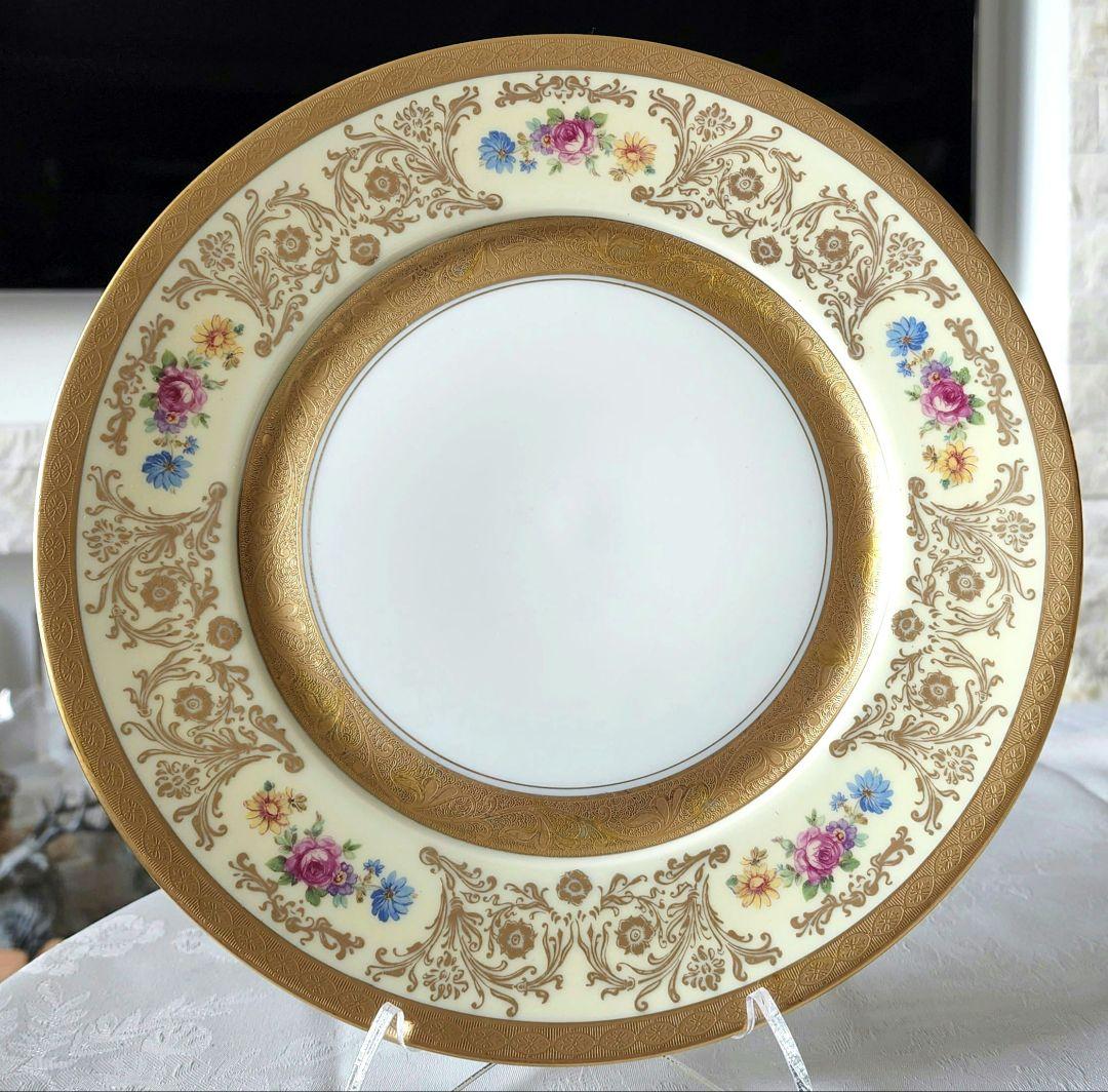 希少 金彩 プレート 手描き ピカード装飾 ドレスデンブーケ アンティーク