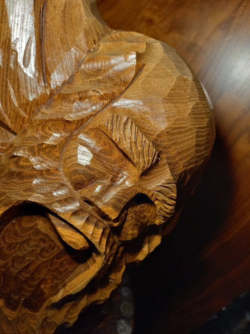 希少　千島アイヌ　シマフクロウ　コロボックル　マキリ　槐　一刀彫