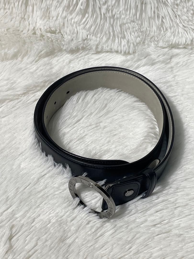 BVLGARI ブルガリ 本革　レザーベルト サークルロゴ ブラック98cm