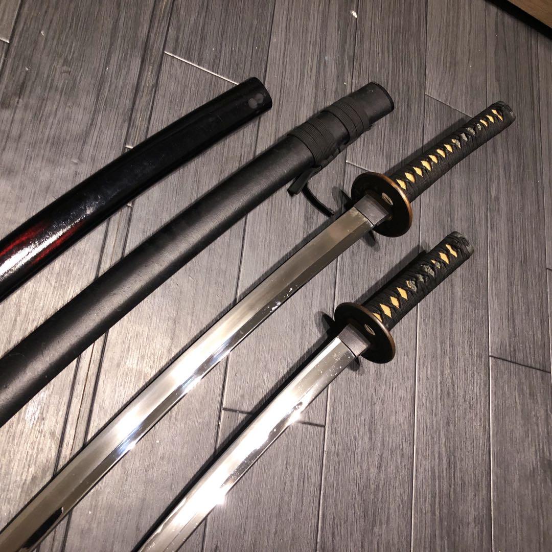 高級模造刀　高級居合刀　太刀　大小セット　本研波刃　亜鉛合金　地肌