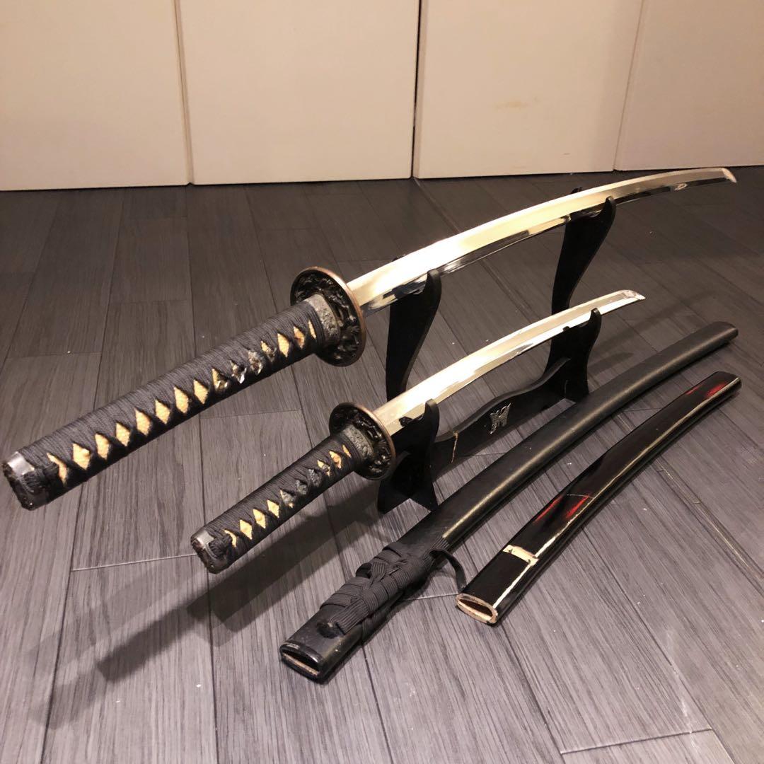 高級模造刀　高級居合刀　太刀　大小セット　本研波刃　亜鉛合金　地肌