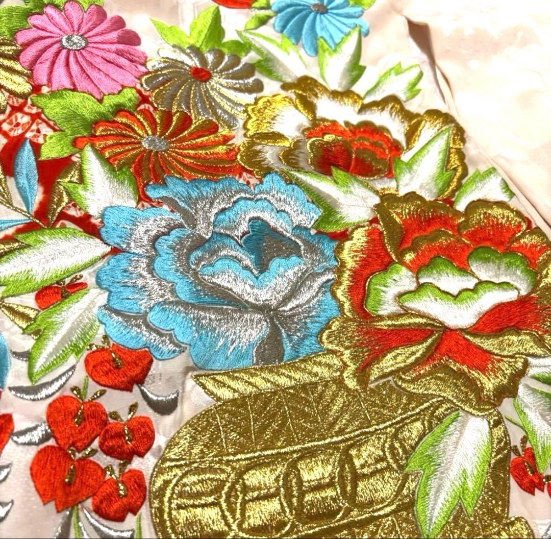 七五三直前割引【高級】お宮参り 七五三 3歳 着物セット 紅白 金駒刺繍 絞り