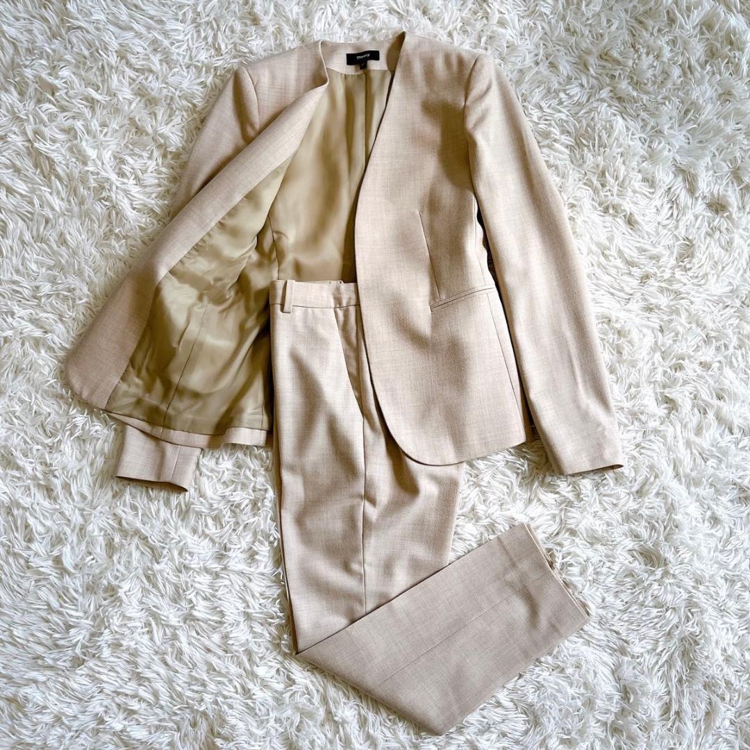 【セオリー】LIGHT SAXONY2 パンツスーツ ノーカラー パンツ