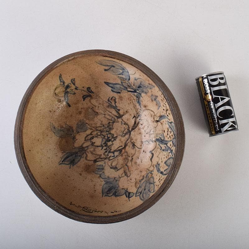 茶道具　瀬戸焼　加藤春岱作　三島写　染付花文　刷毛目　鉢　V　R9291