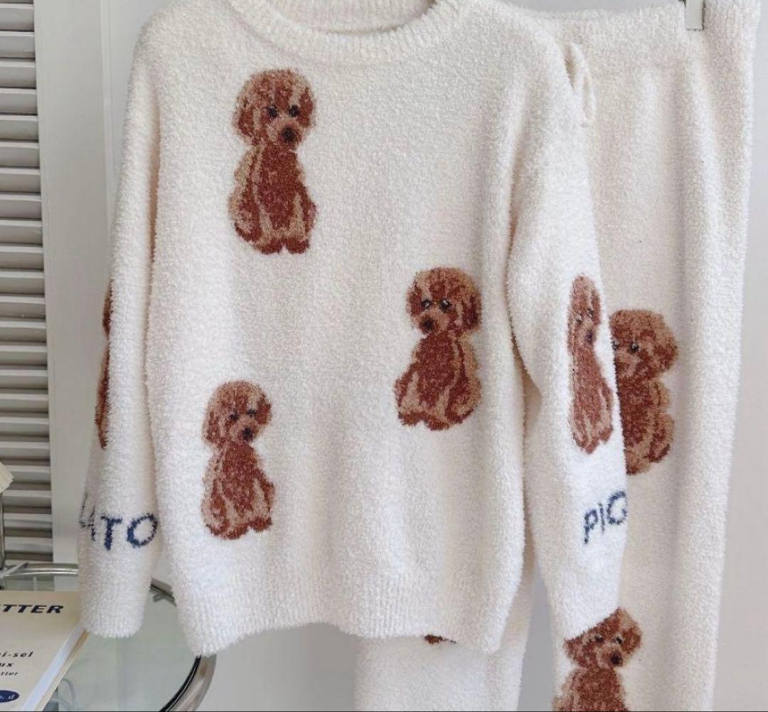 新品ジェラートピケプードルルームウェア上下白