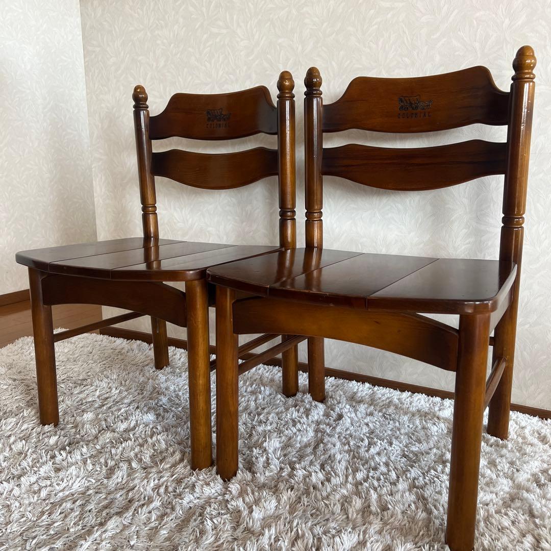 オールド カリモク コロニアル ダイニングチェア 馬車刻印 2脚 90年代 ①