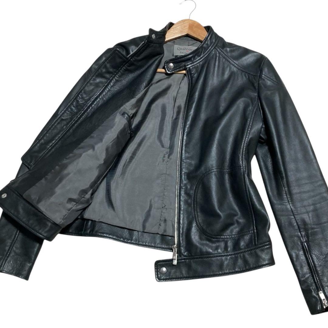 美品★クアトロッキ ビームス ラムレザー シングルライダース ダブルジップ 黒