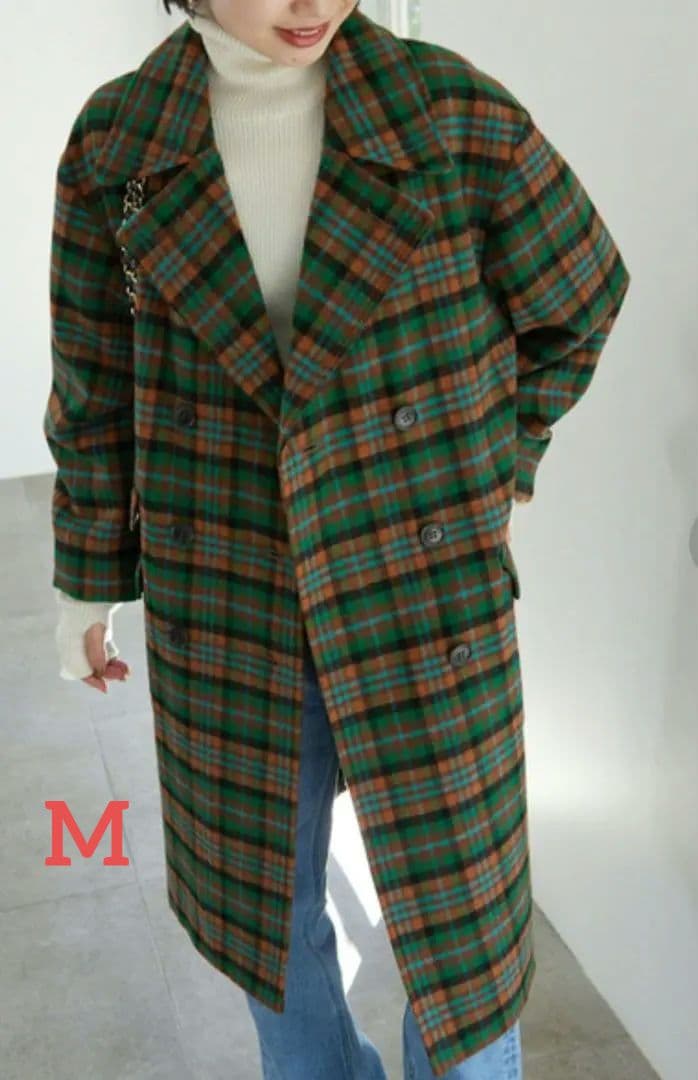 SLOBE IENA　マルチカラーチェックロングピーコート　38　美品✨