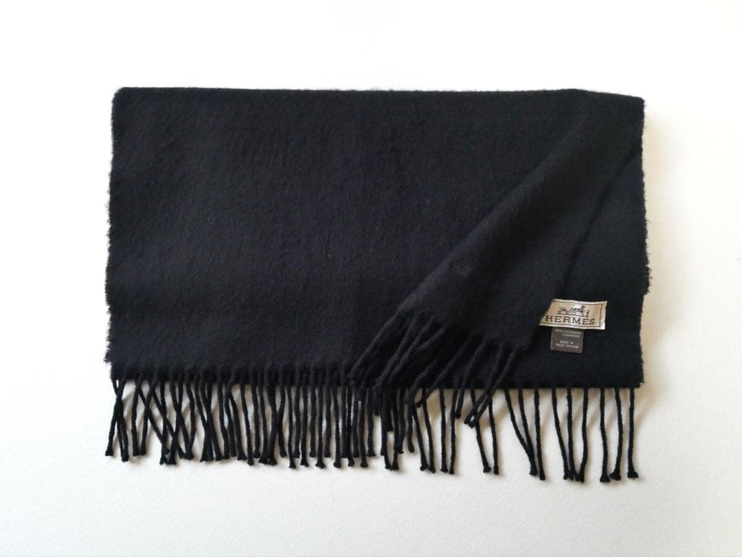 HERMES エルメス　カシミヤマフラー　ブラック
