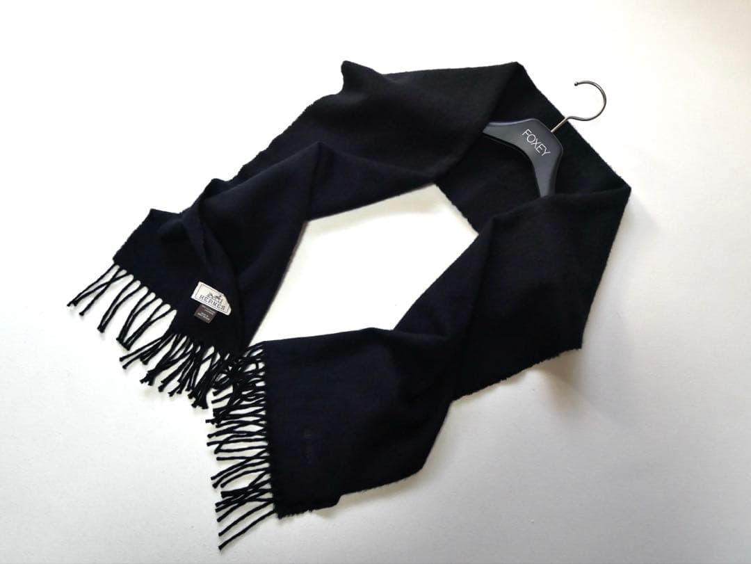 HERMES エルメス　カシミヤマフラー　ブラック