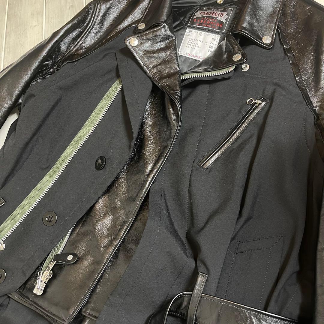 sacai Schottエディション ブラック Suiting レザージャケット