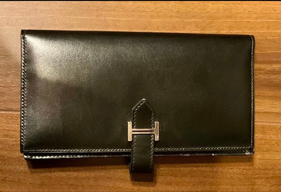 3387様用 極美品　エルメス　べアンスフレ　ボックスカーフ　ブラック　長財布