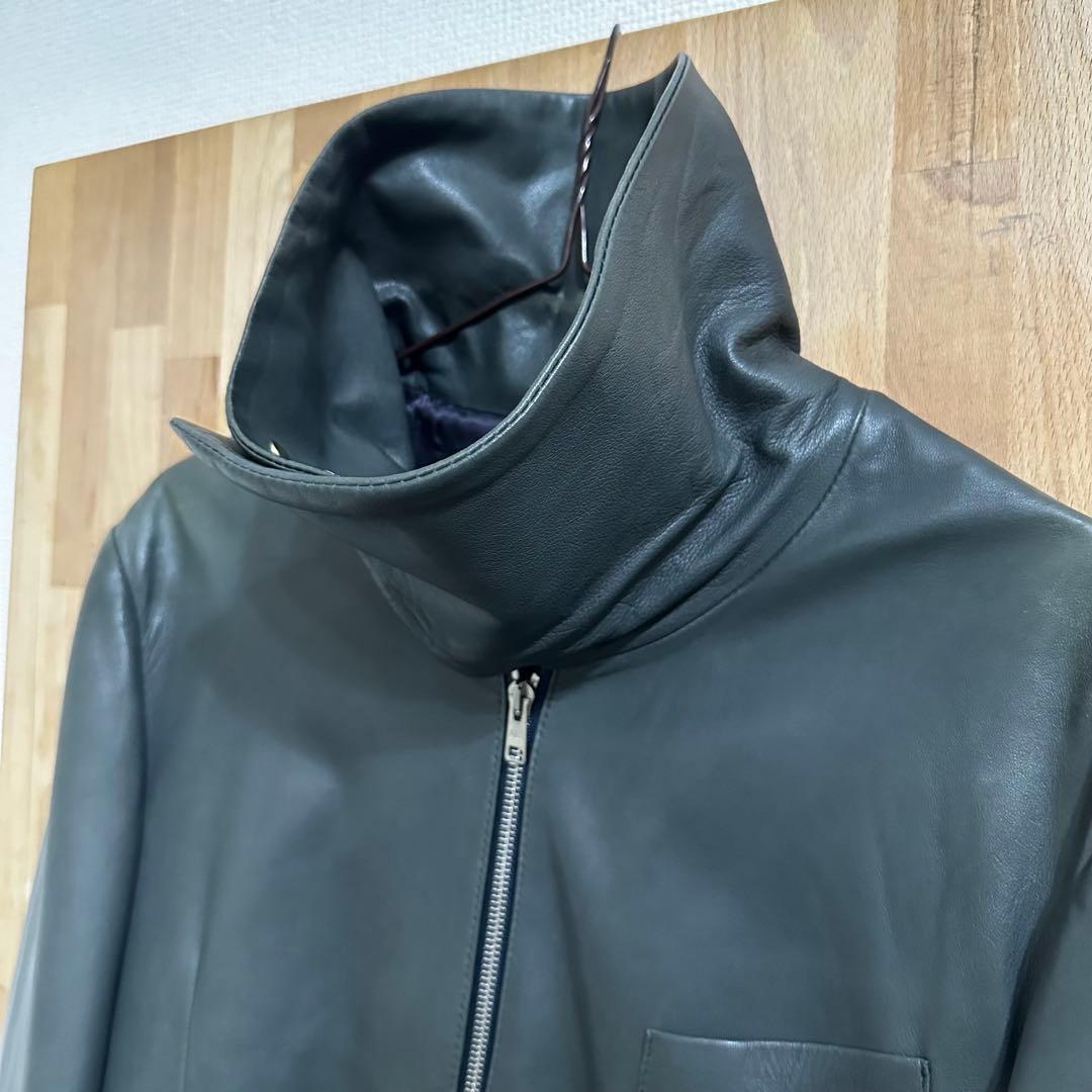 ポールスミス レザージャケット ハイネック M ラムレザー モスグリーン