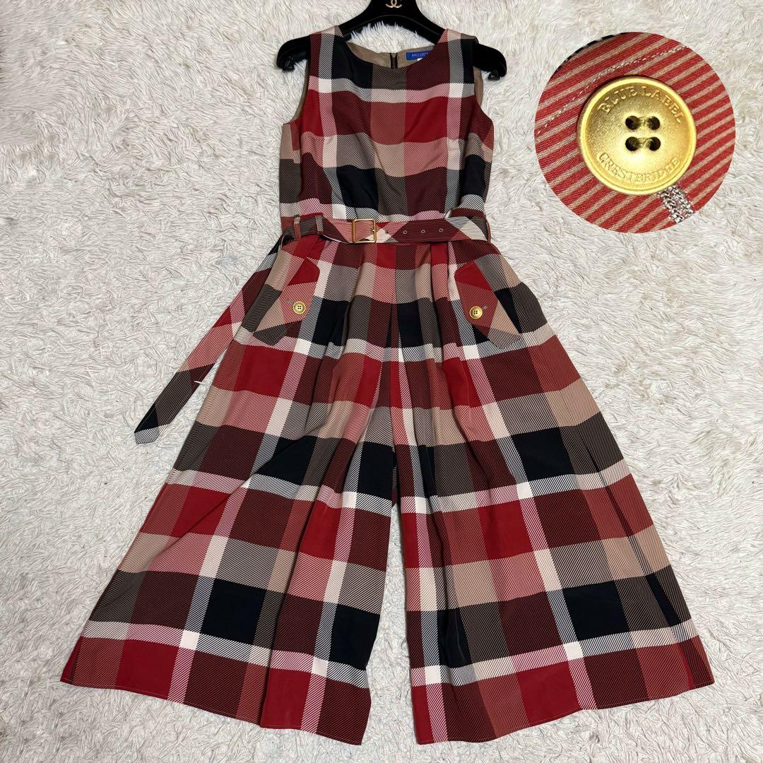 美品✨ブルーレーベル クレストブリッジ チェック柄 オールインワン レッド 38