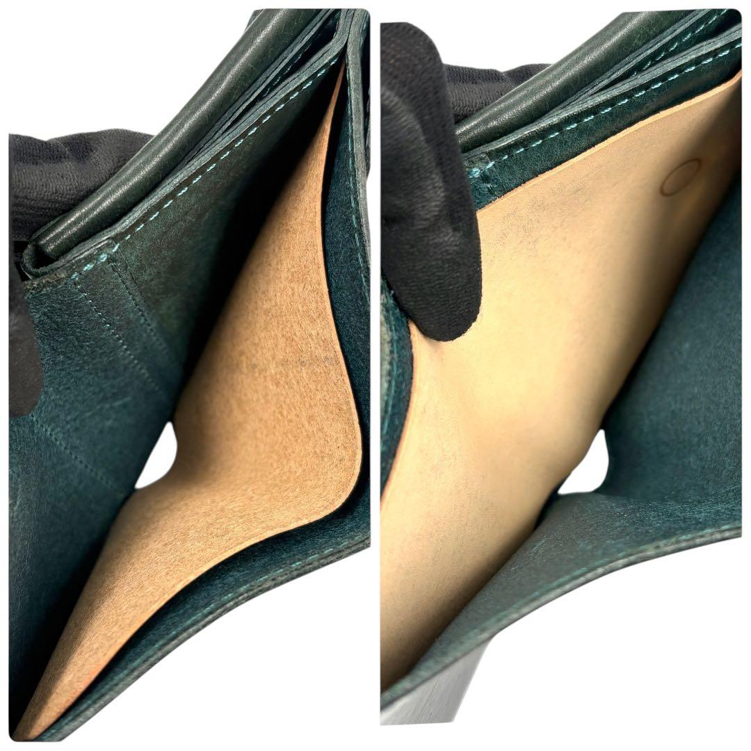 ビアベリー ハッチバック グリーン 折り財布 レザー レター型 コンパクト ミニ