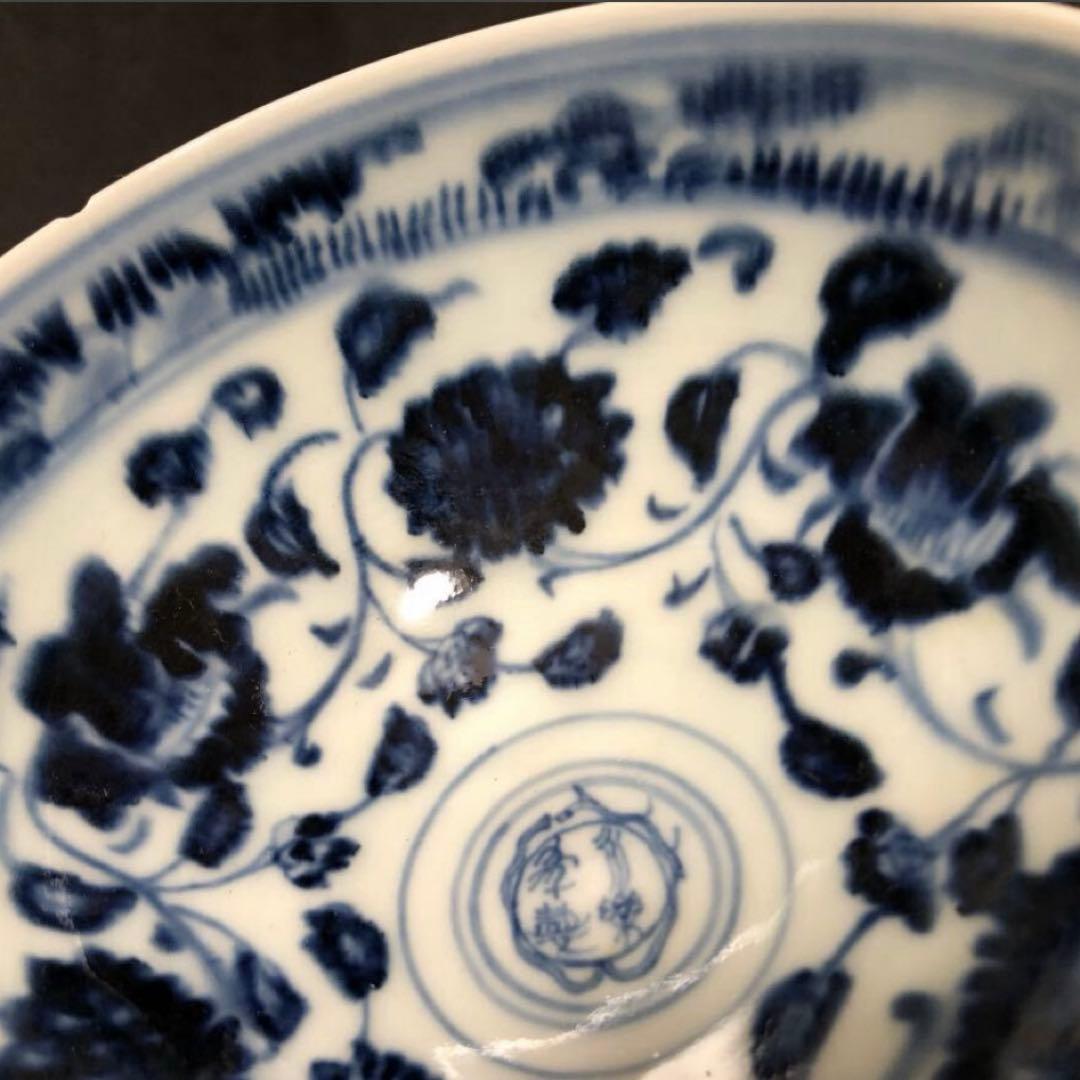 中国 明時代 呉須 染付 湯呑 茶碗 時代物古美術 骨董品 唐物茶器 。