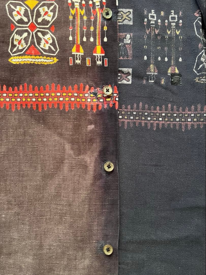 1950年代 50s プリントコーデュロイ シャツ　フェード