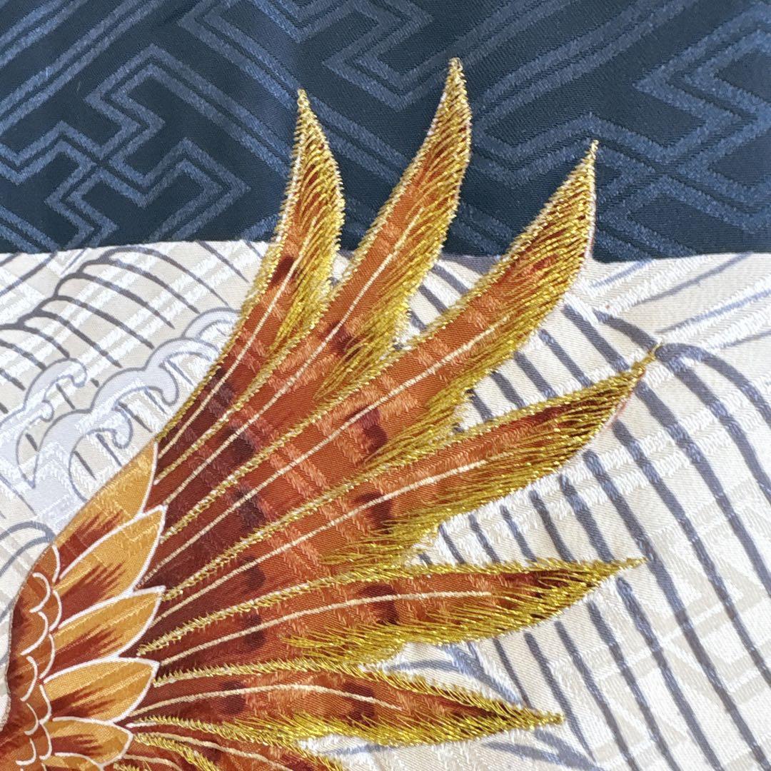 七五三　5歳　男の子　袴セット　紺　鷹　化繊　縞はかま　中古品　61211