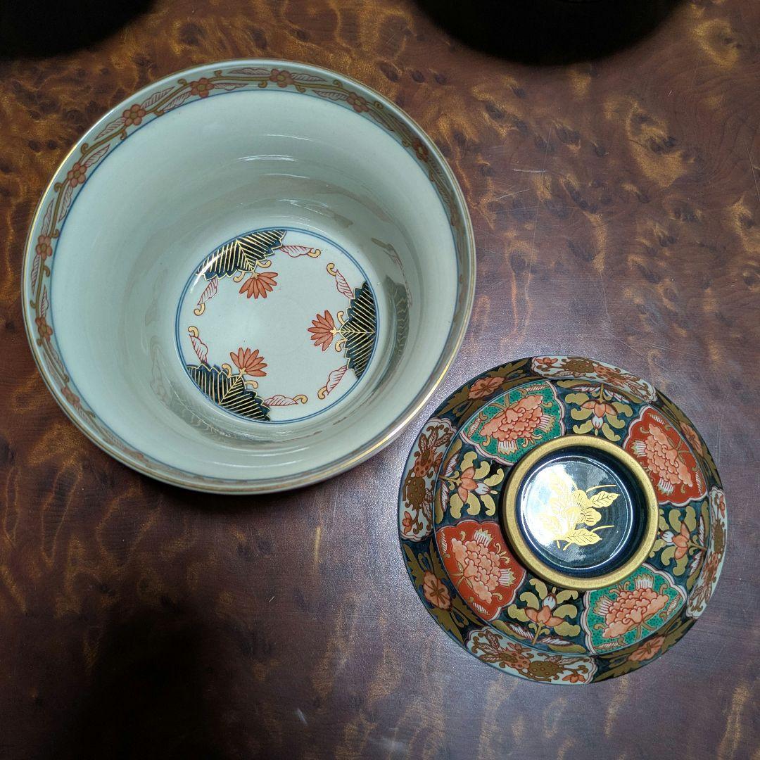 林九郎 有田焼 四方割牡丹三星花 蓋物揃