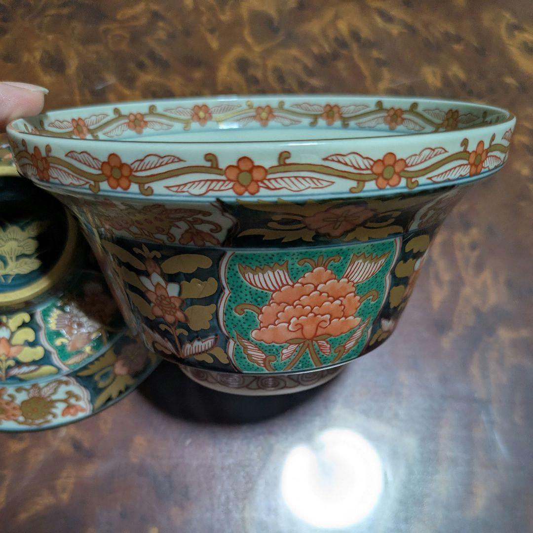 林九郎 有田焼 四方割牡丹三星花 蓋物揃