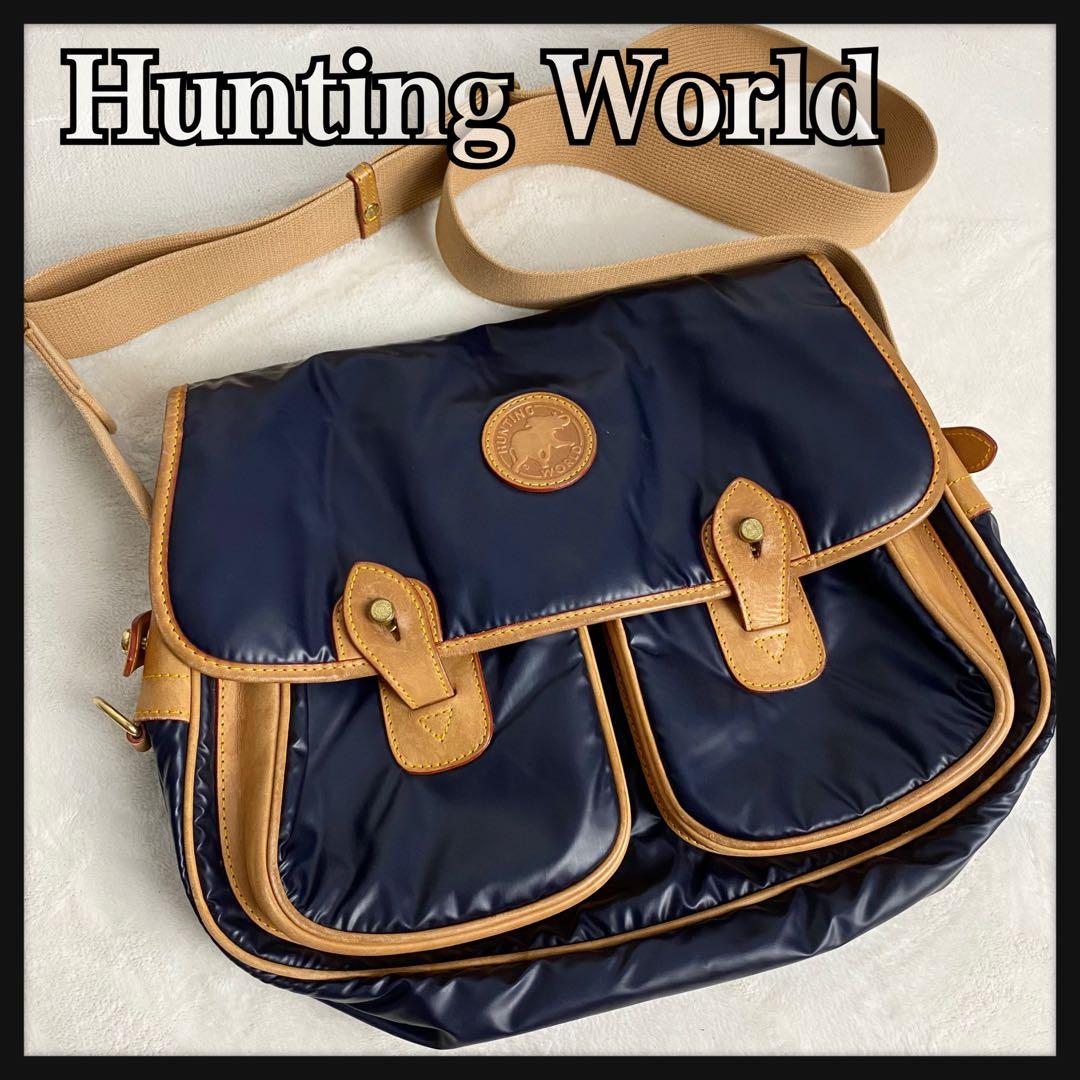 【美品☆人気】ハンティングワールド バチュークロス ショルダーバッグ ネイビー