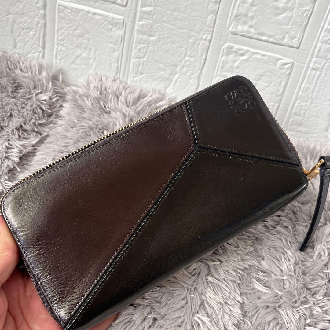 ロエベ　パズル　長財布　ラウンドファスナー　レザー　ブラック　メンズ